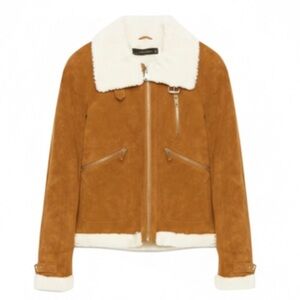Zara Woman Premium Real Suede Aviator Jacket Faux Shearling Size XS Like New!
